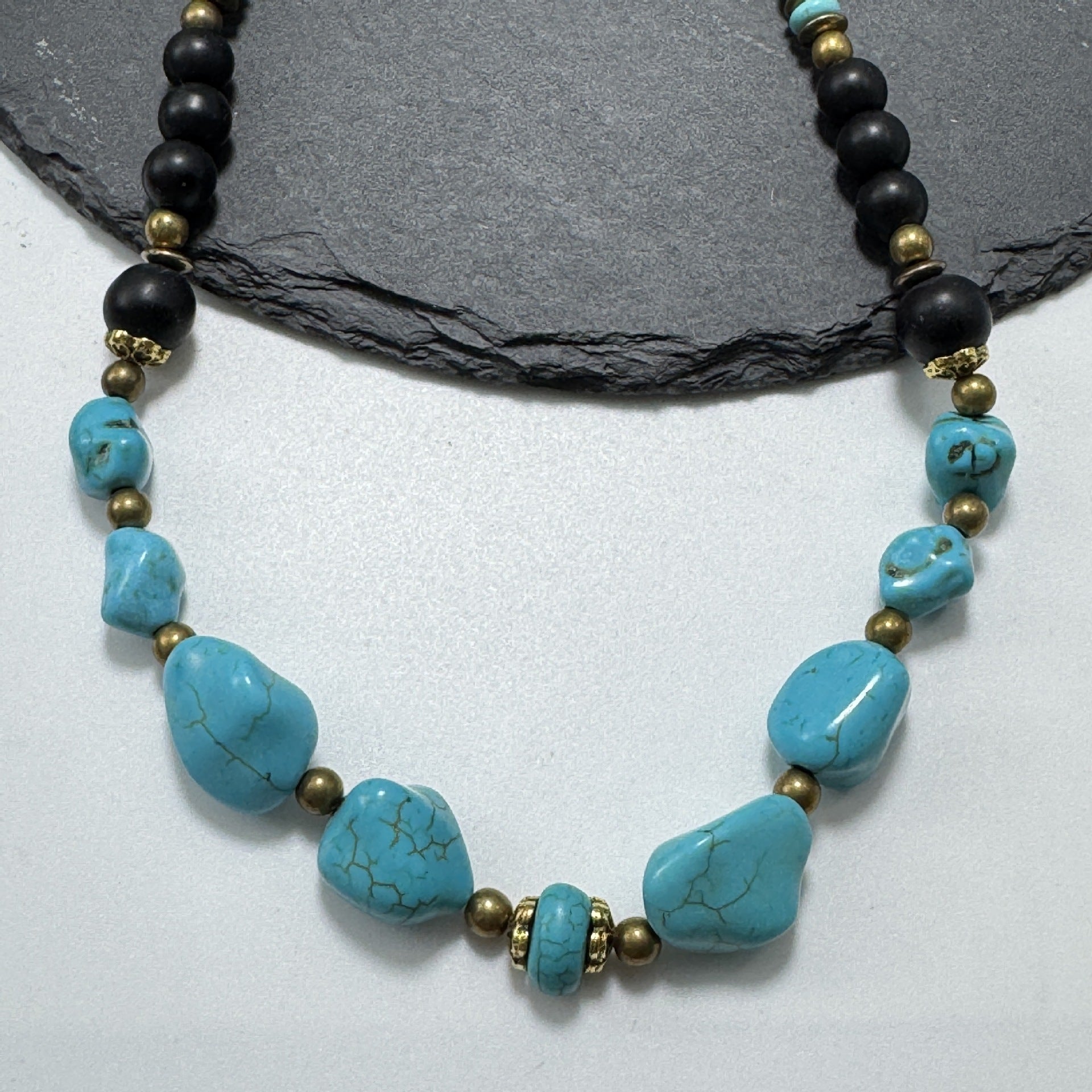 Wholesale Turquoise Volcanic Stone Necklace Ethnic Bohemian Style Men' s Fashion Accessory Gift