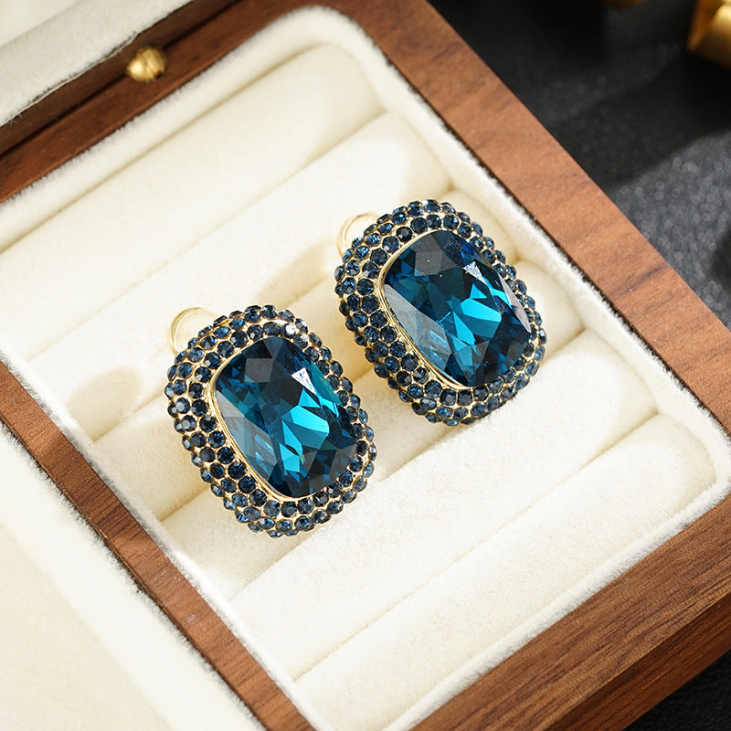 Wholesale Light luxury retro blue crystal  earrings