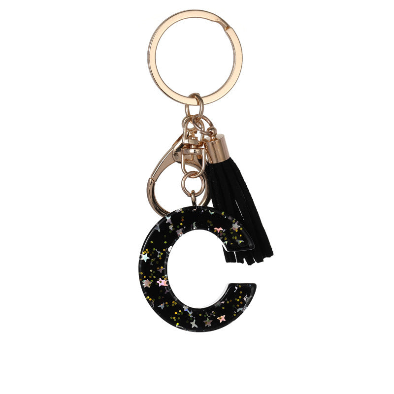 Wholesale  black resin keychain 26 English letter pendant keychain