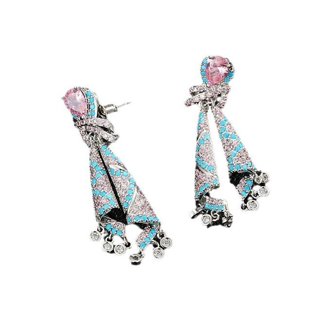 Wholesale  color ribbon earrings  light luxury  zircon tassel silver needle earrings