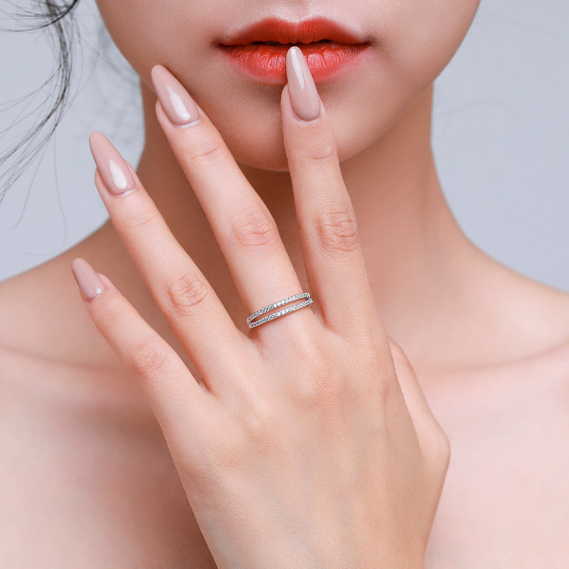 Wholesale s925 sterling silver double-layer diamond ring