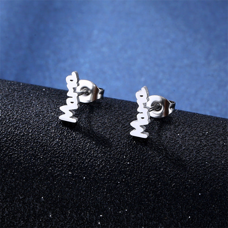 Wholesale MAMA Stainless Steel Earrings Necklace Set Mother's Day ACC-ES-MinM026