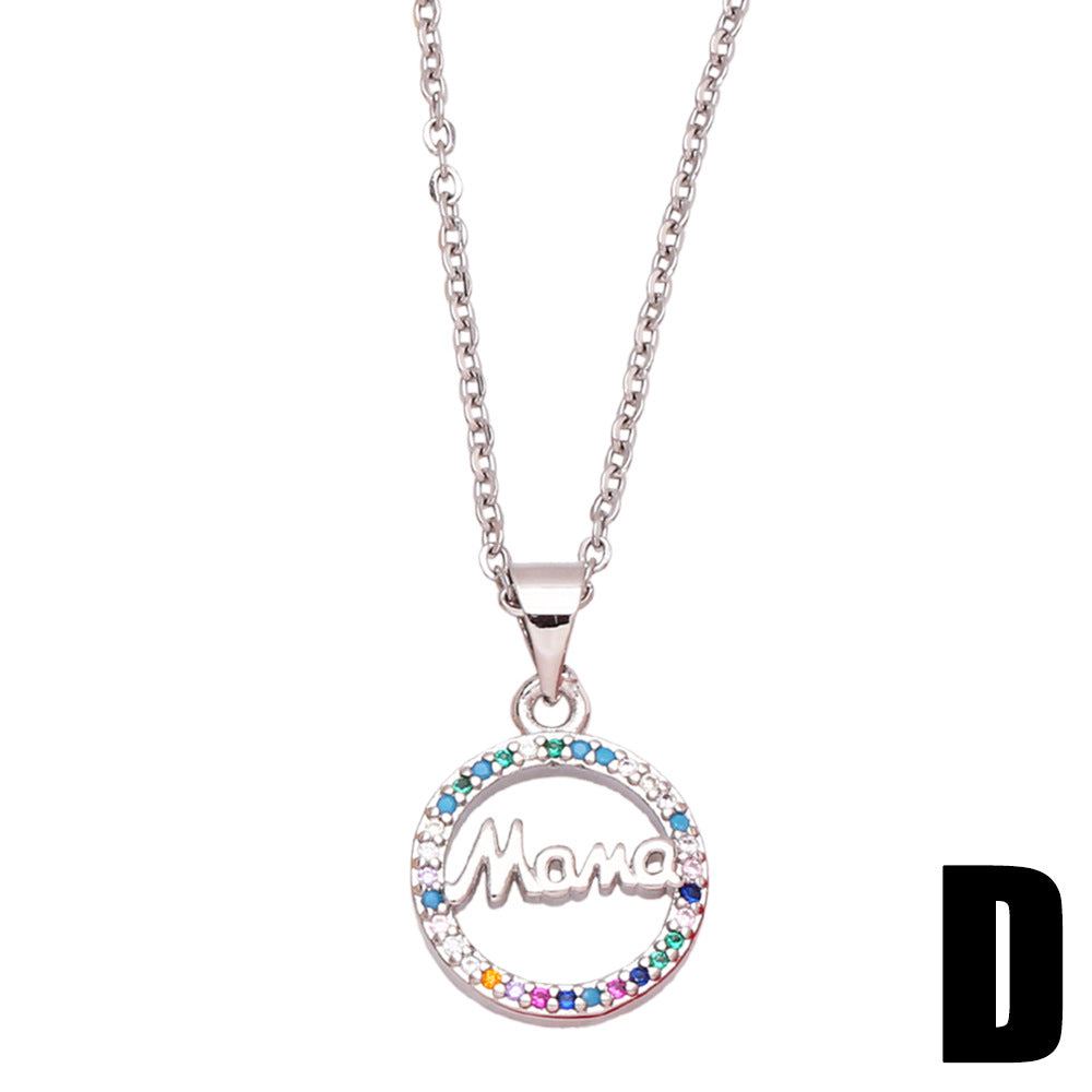 Wholesale Mother's Day Colored Zircon Letter MAMA Copper Necklace ACC-NE-AS009