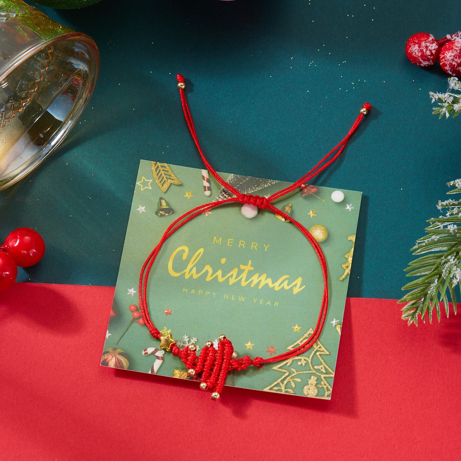 Wholesale Five-pointed Christmas tree braided adjustable bracelet