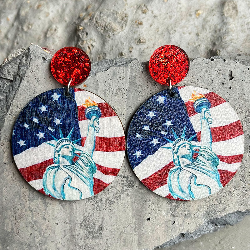 Wholesale 2 pairs/pack American Flag Independence Day Beer Wooden Earrings ACC-ES-HY005