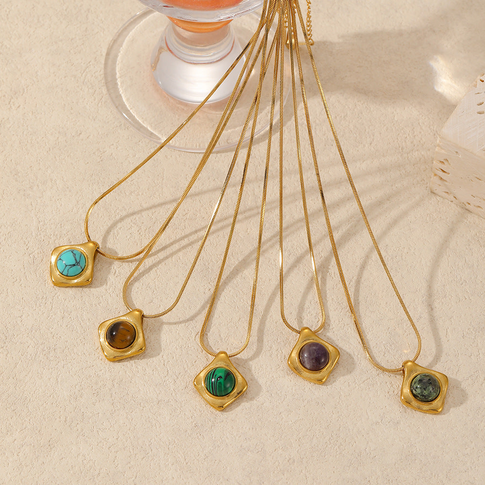 Großhandel geometrisch eingelegtes natürliches Tigerauge Amethyst -Schlangekette Edelstahl Halskette