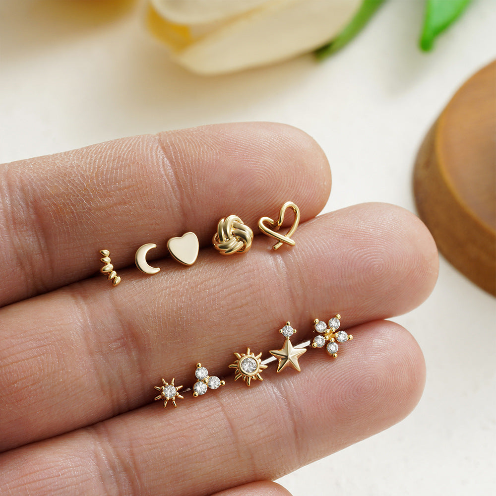 Wholesale European and American Cross-border Stainless Steel 18K Gold Puncture Zircon Ear Nail Nail Nail Straight Screw Ear Nail Titanium Steel Ear Jewelry