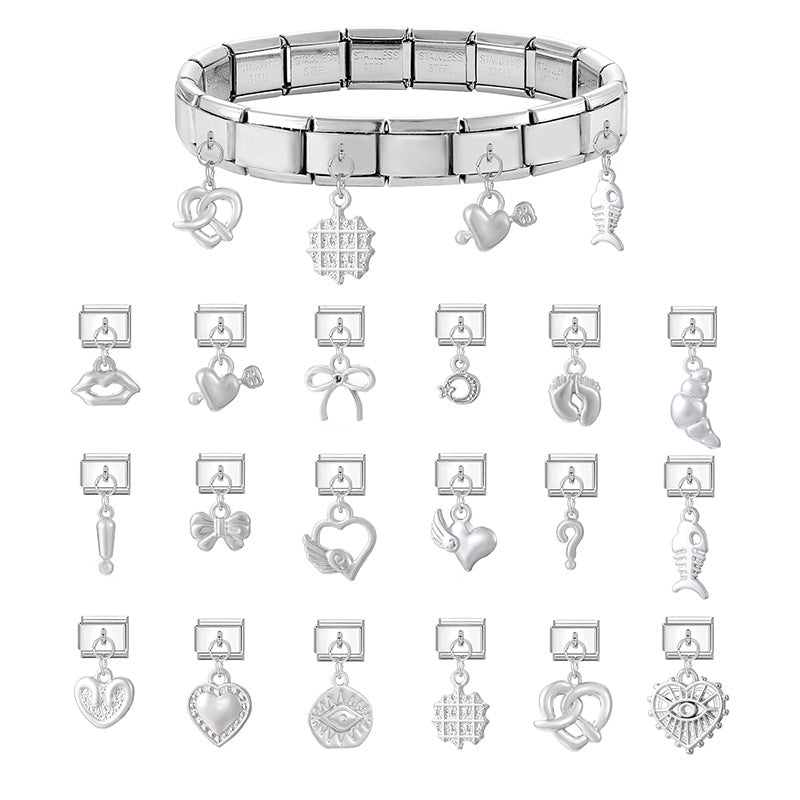 Wholesale 9mm Italian Charm Starter Bracelets DIY Heart Pendant Stainless Steel Composable Bracelet