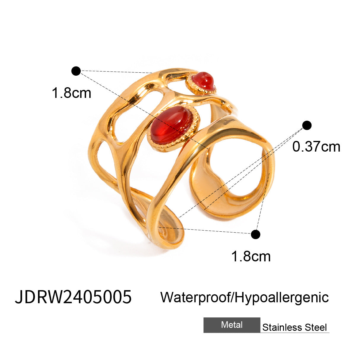 Wholesale 18k gold stainless steel red agate heart earrings rings necklace