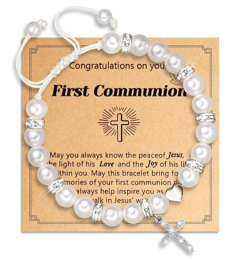 Wholesale White Pearl  Love Diamond Ring Pink  Beads Woven Bracelet