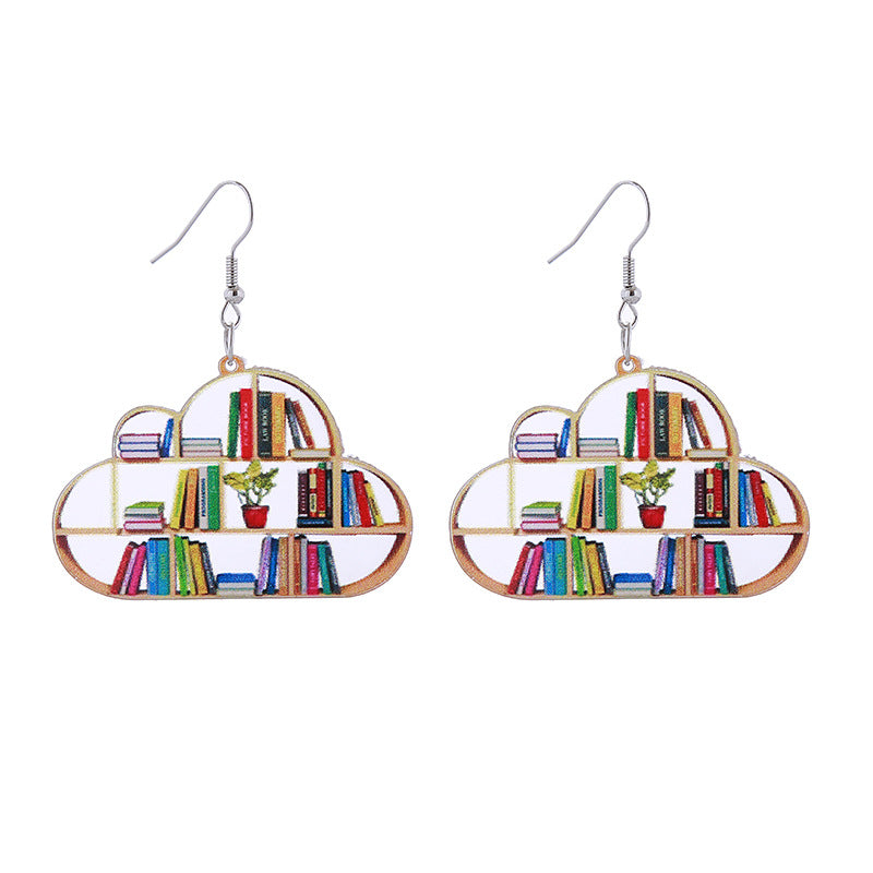 Wholesale School Season Love Cloud Bookshelf Rabbit Squirrel Books Acrylic Earrings