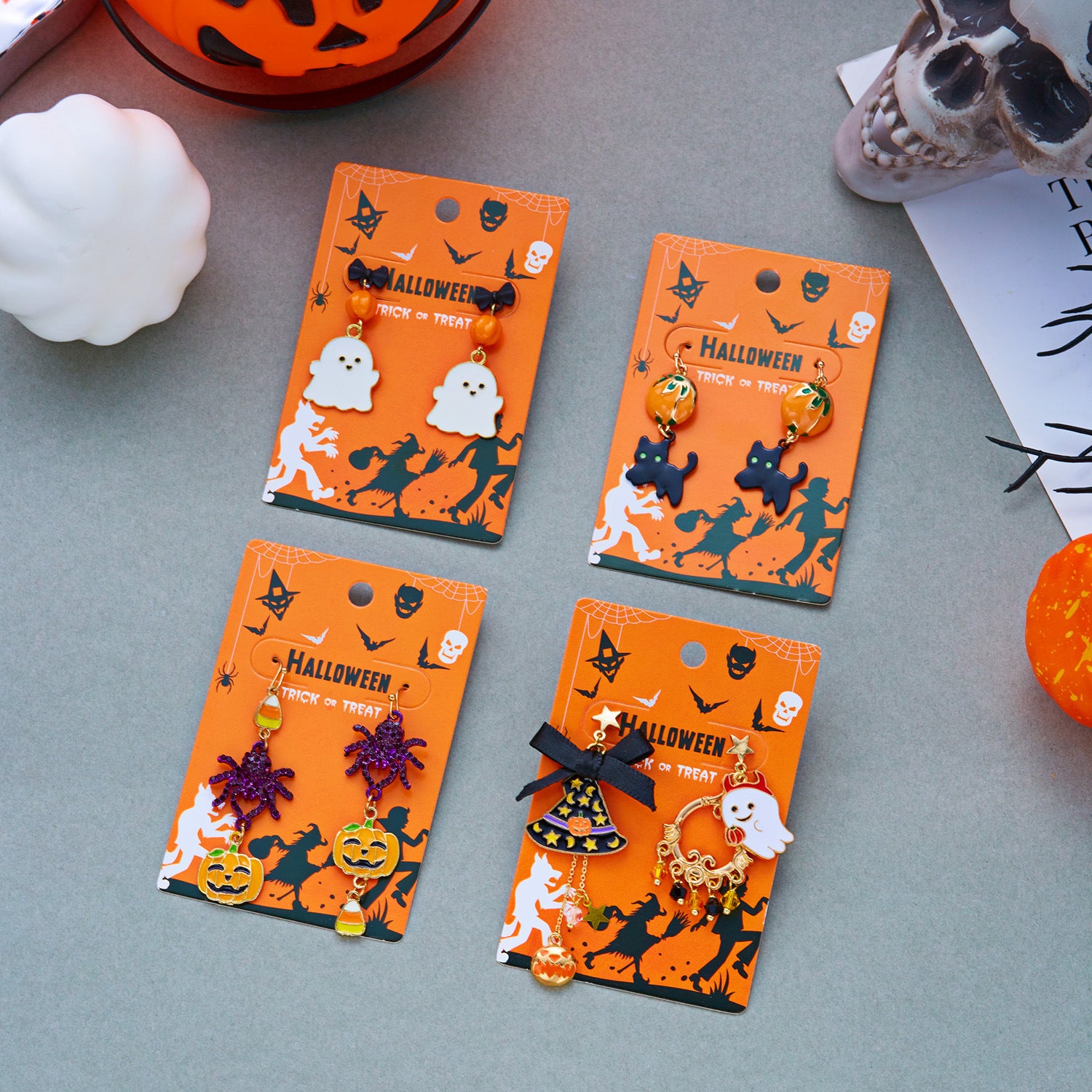 Wholesale Alloy Electroplated  Cat Ghost Ear Studs Jewelry Accessory for Party
