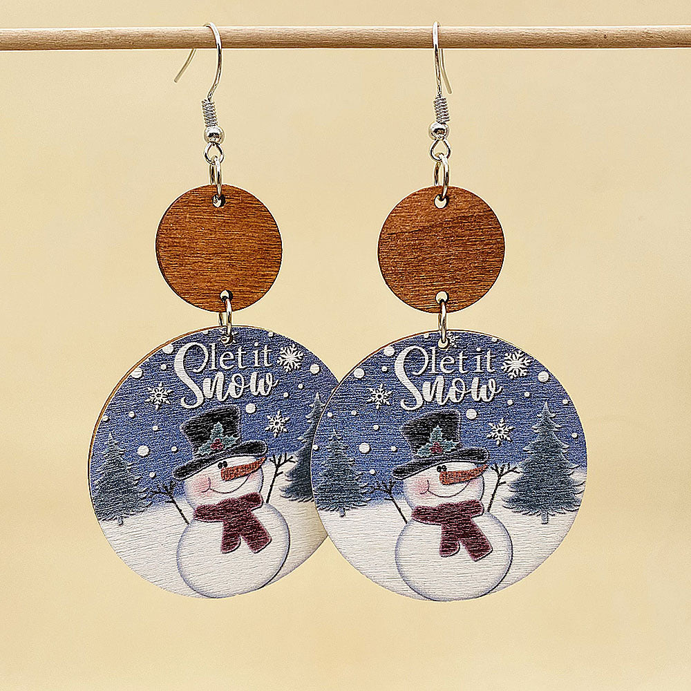 Wholesale  Christmas Earrings Retro Style Wooden Geometric Splicing Earrings