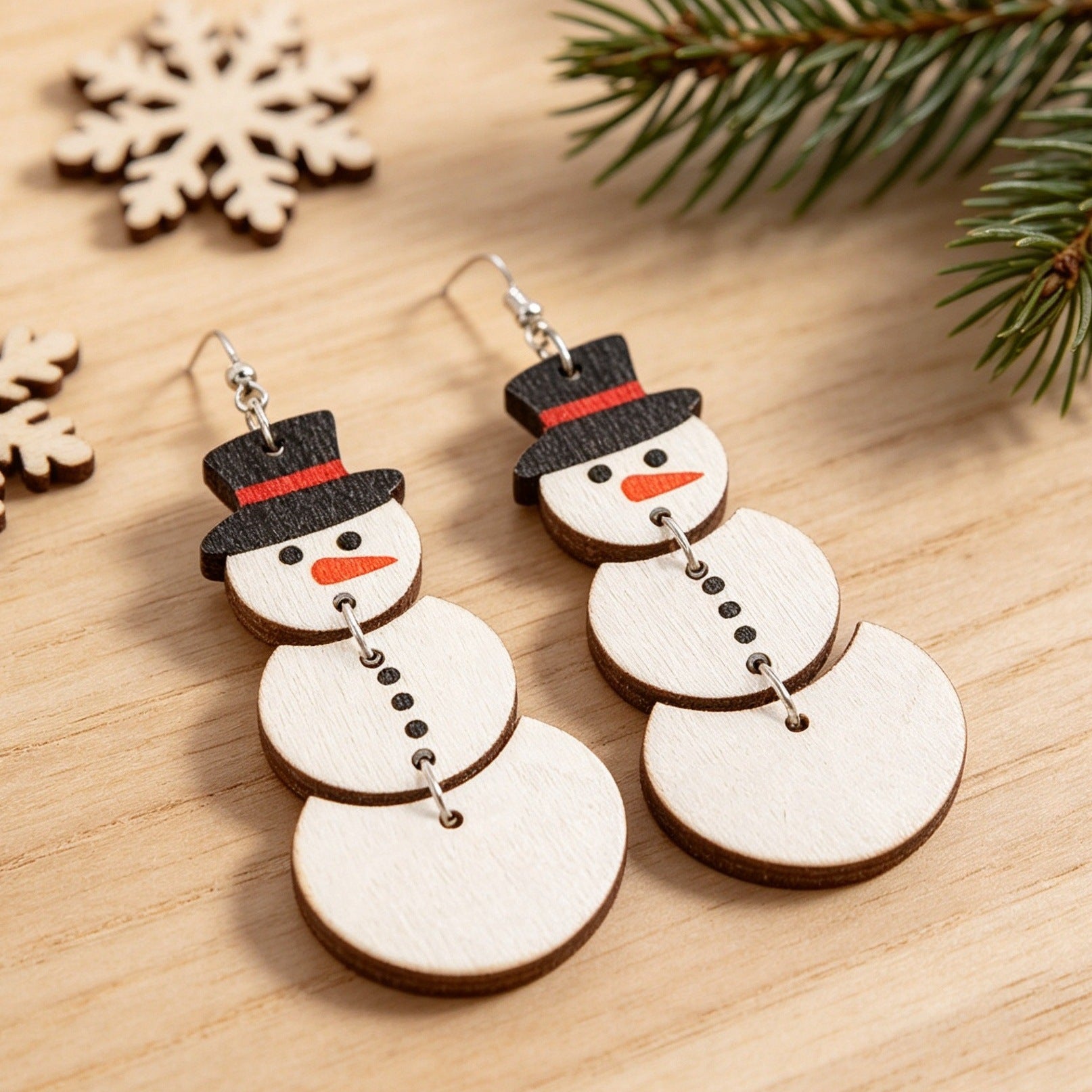 Wholesale Christmas Snowman Wooden Earrings Cute Winter Cartoon Design Party Jewelry Accessory