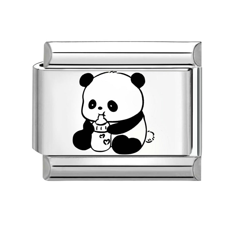 Wholesale  Italian Charm Bracelet 9mm DIY Splicing Removable Cartoon Panda Stainless Steel Composable Bracelet