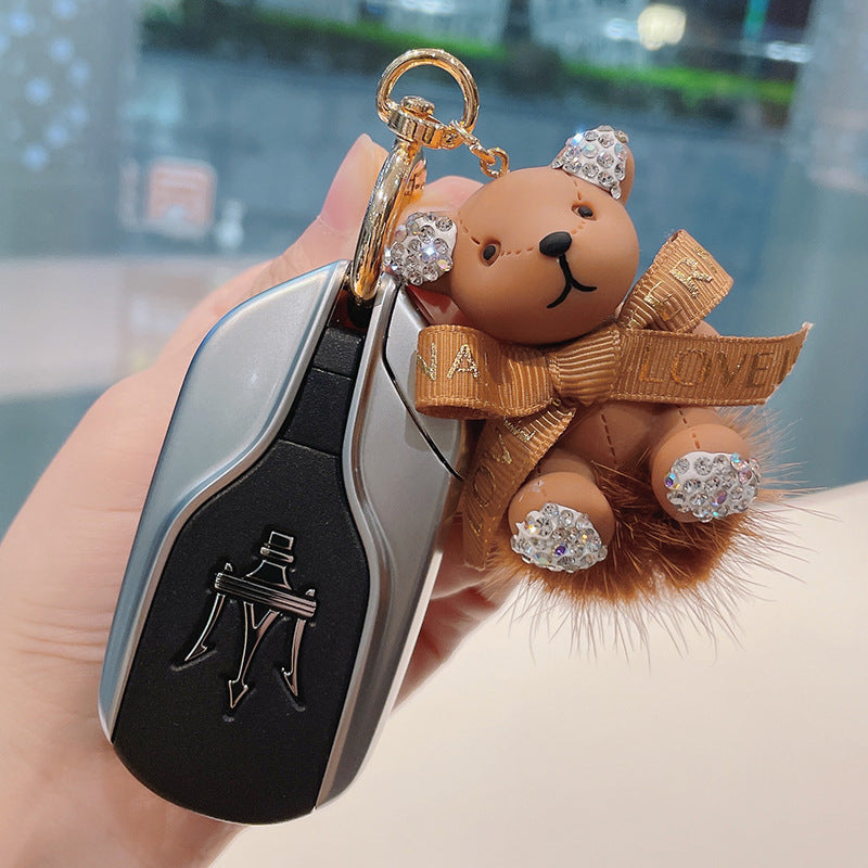 Wholesale Cartoon Fur Ball Dot Diamond Bear Zinc Alloy Keychain Lanyard Keychain ACC-KC-ShuoT016