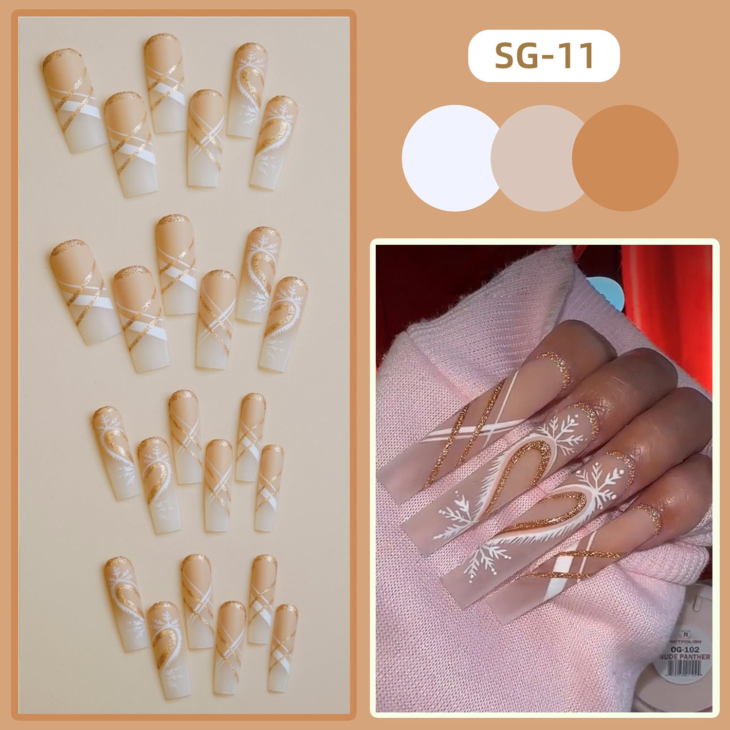 Wholesale 24 Pieces/ box Christmas Gold Glitter Nails Kits Nail Stickers