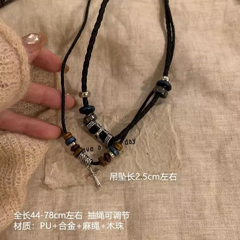 Wholesale Turquoise Necklace Vintage Handwoven Rope Pendant Sweater Chain Long Necklace ACC-NE-Miaosi001