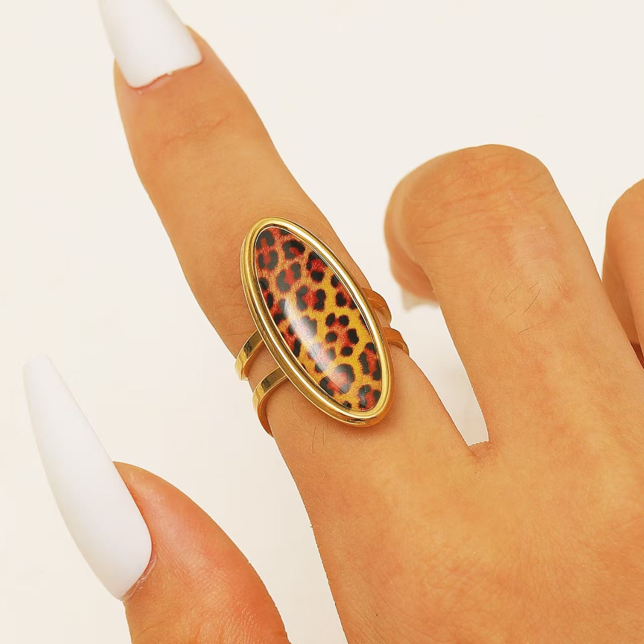 Wholesale Adjustable stainless steel  leopard print ring