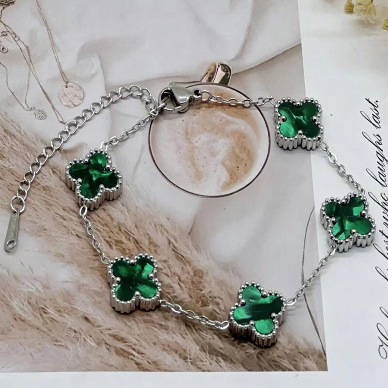 Wholesale Gold Plated Stainless Steel Four Leaf Clover Bracelet Fashion Jewelry for Women