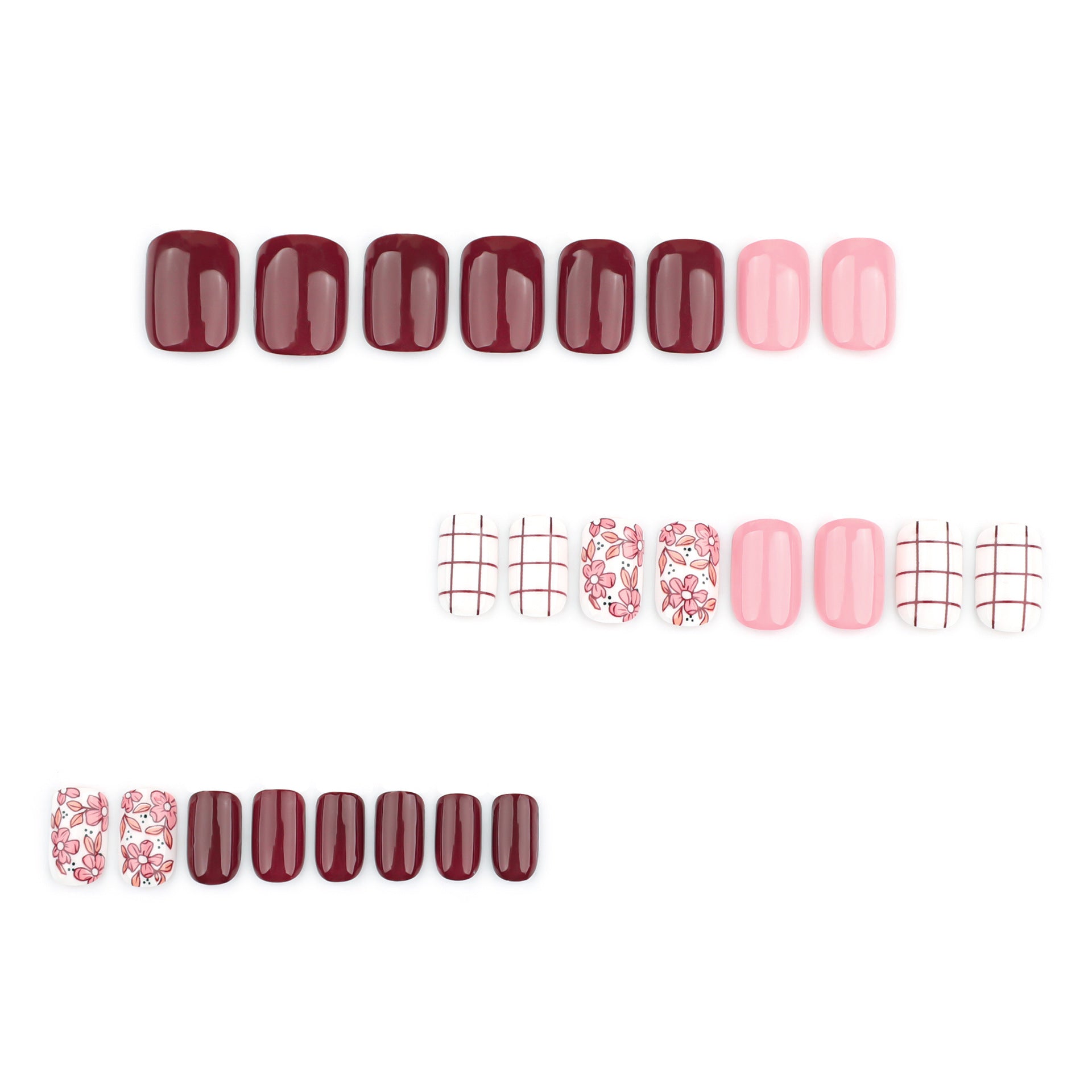 Wholesale 24 Pieces/box Plaid Flower Nails Kits Nail Stickers