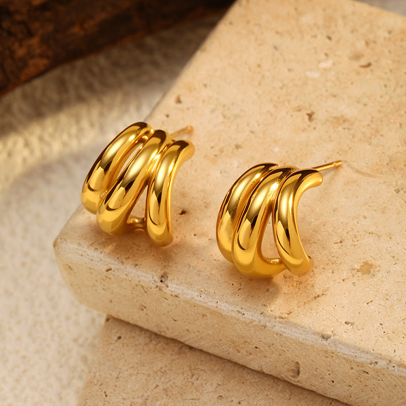 Wholesale Versatile Stainless Steel 18K Asymmetrical Geometric Earrings