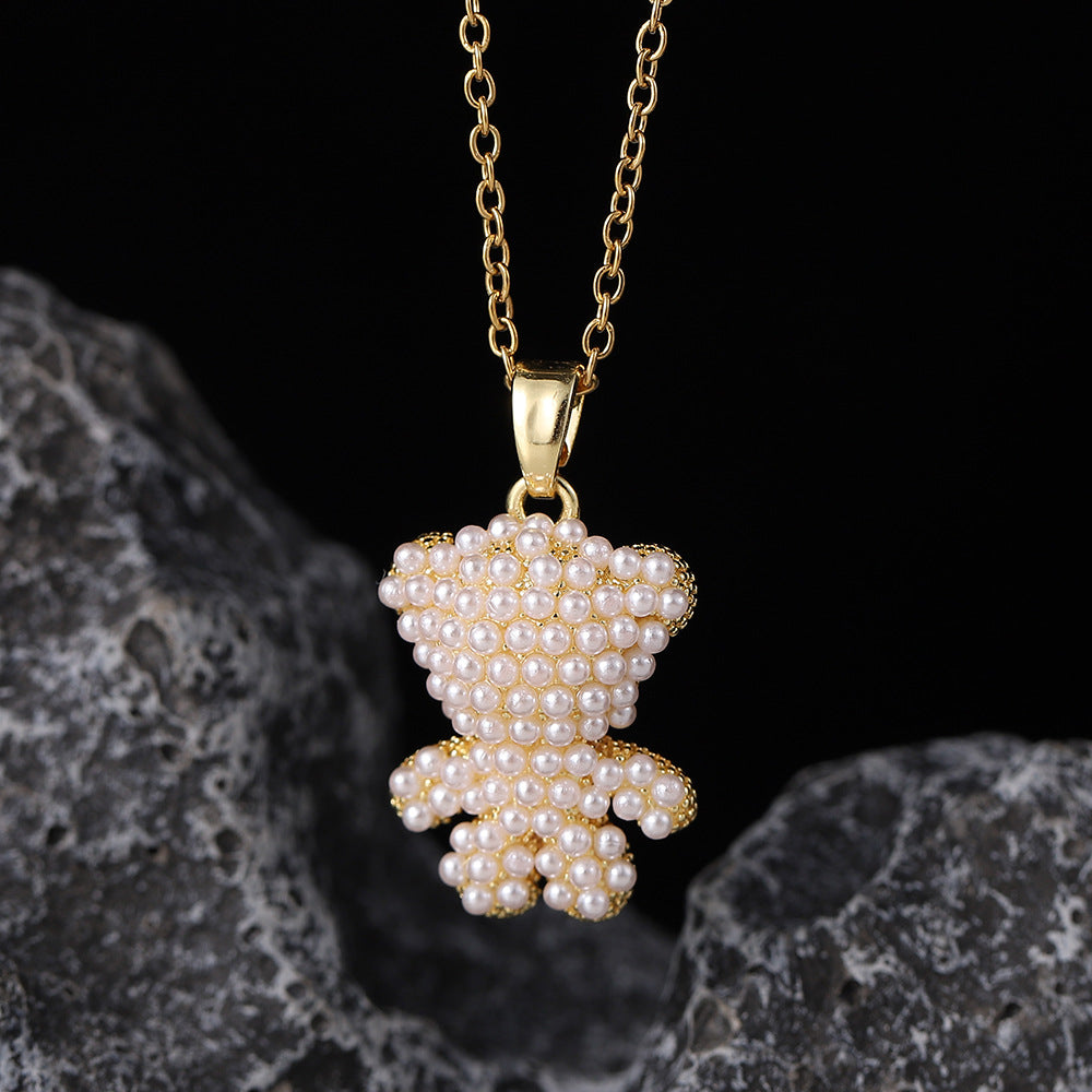 Wholesale Copper Zircon Electroplated Colorful Bear Pendant Necklaces ACC-NE-SY004
