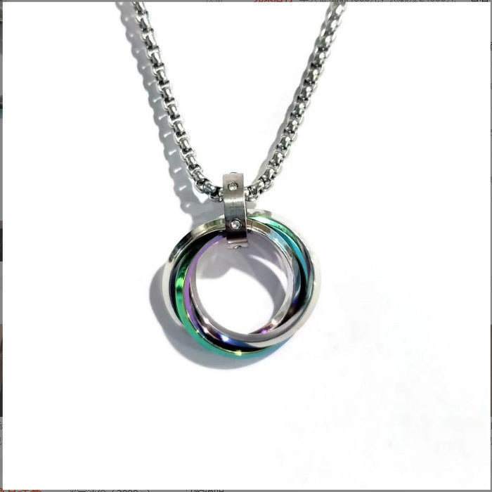 Wholesale three ring pendant stainless steel ring necklace