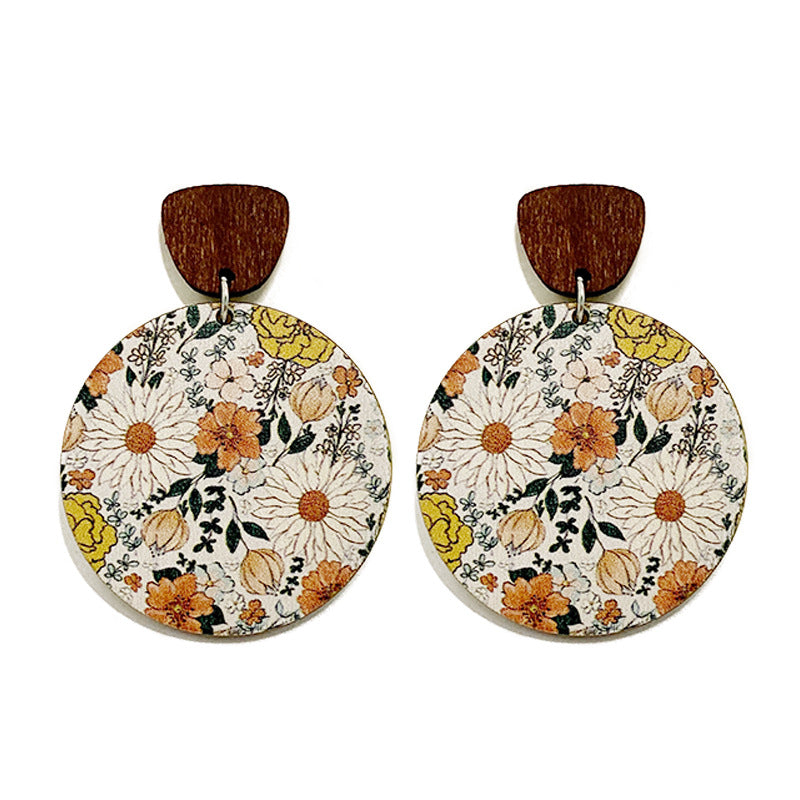 Wholesale Bohemian Floral Stitching Western Style Wood Earrings ACC-ES-XinChuan041