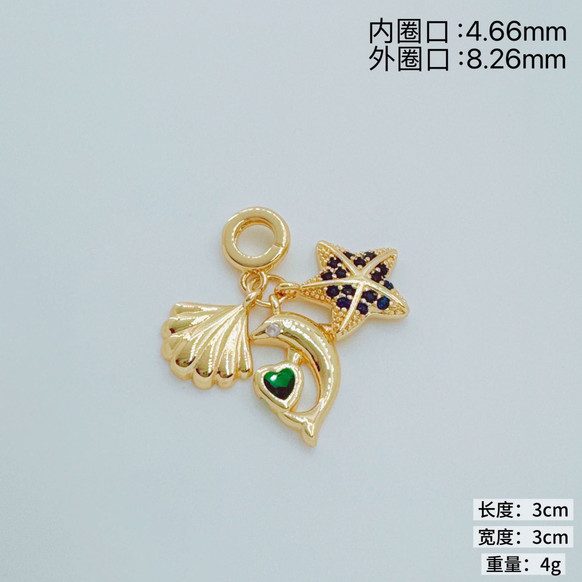Wholesale Gold Plated Copper Ocean Themed Large Hole Pendant Bead Bracelet Everyday Jewelry Accessory