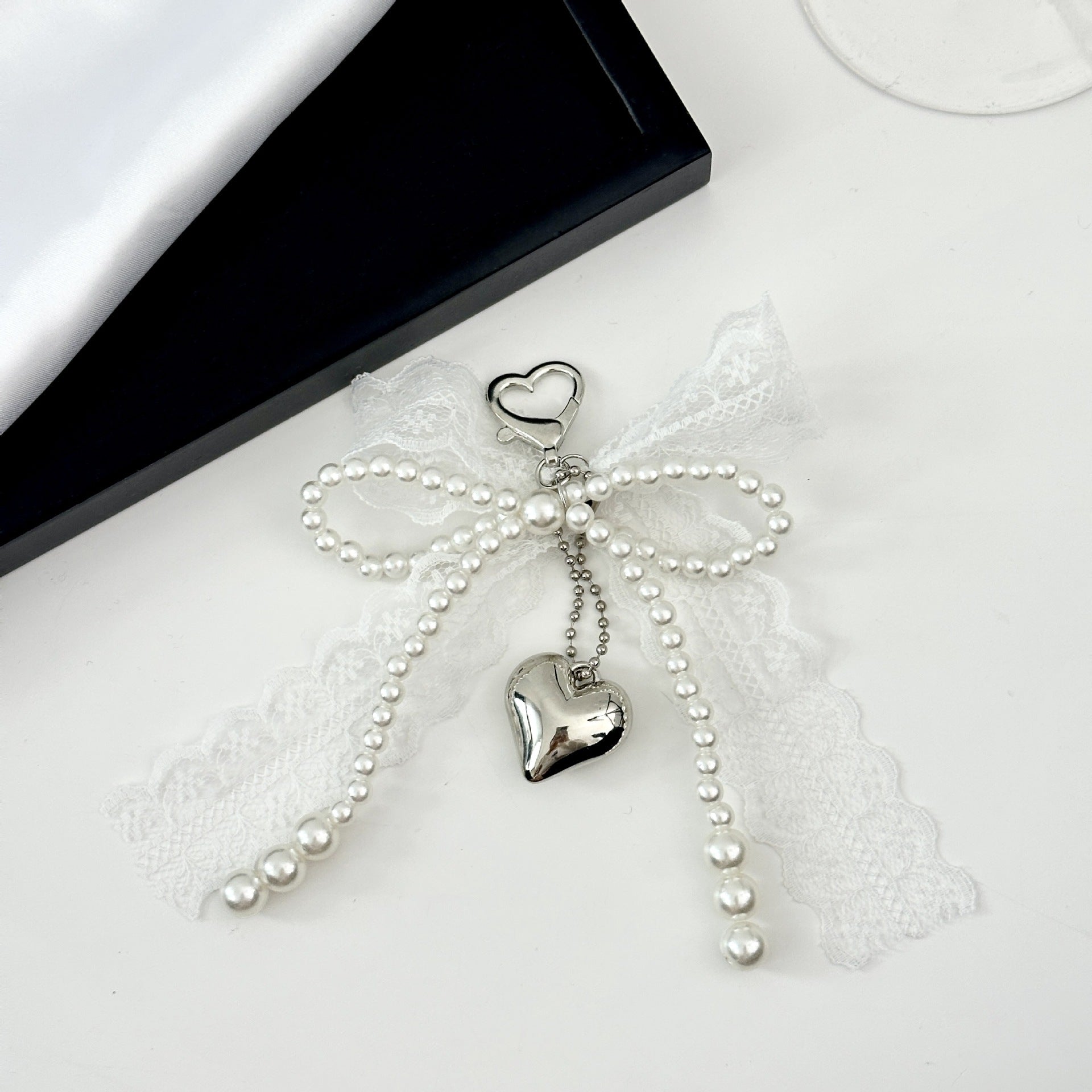 Wholesale  Heart Lace Pearl Bow Keychains