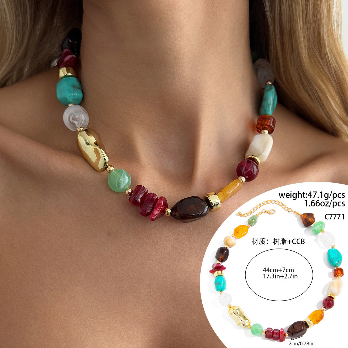 Wholesale Boho Vintage Resin Beaded Necklace Fashion Accessory Gift