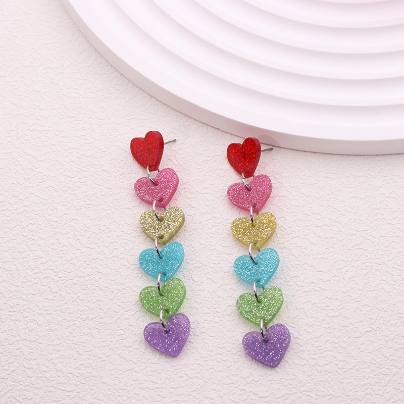 Wholesale Rainbow LGBT Pride Month Heart Shape Long Acrylic Earrings ACC-ES-DA016