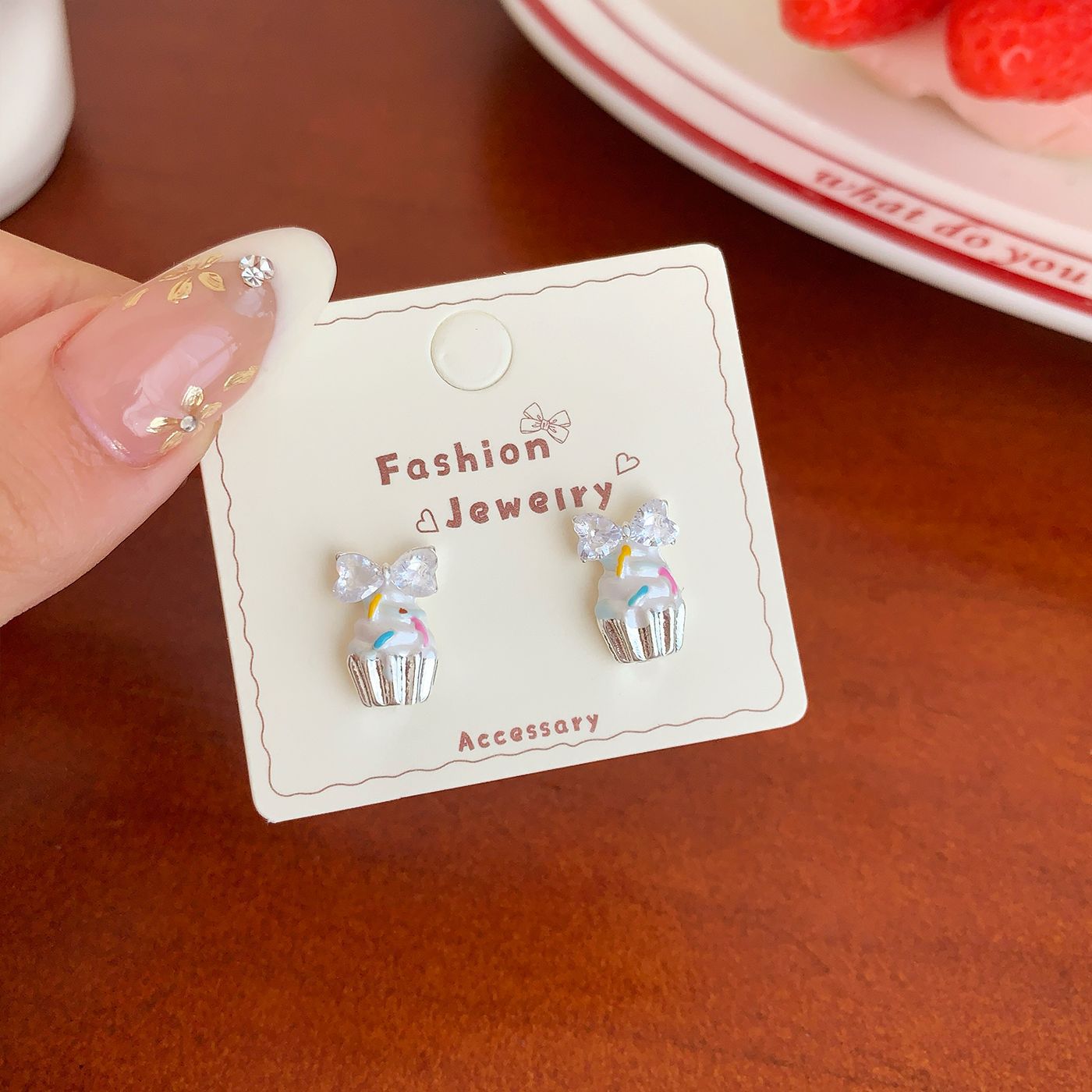 Wholesale Fun bread ice cream fruit dessert earrings silver needle sweet exquisite bow earrings