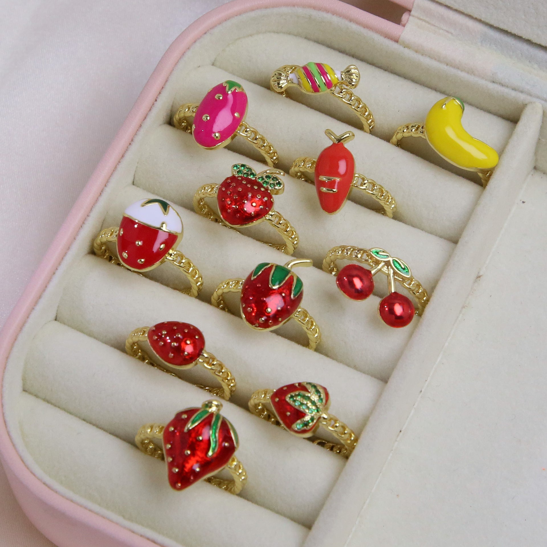 Wholesale  color drop strawberry cherry ring