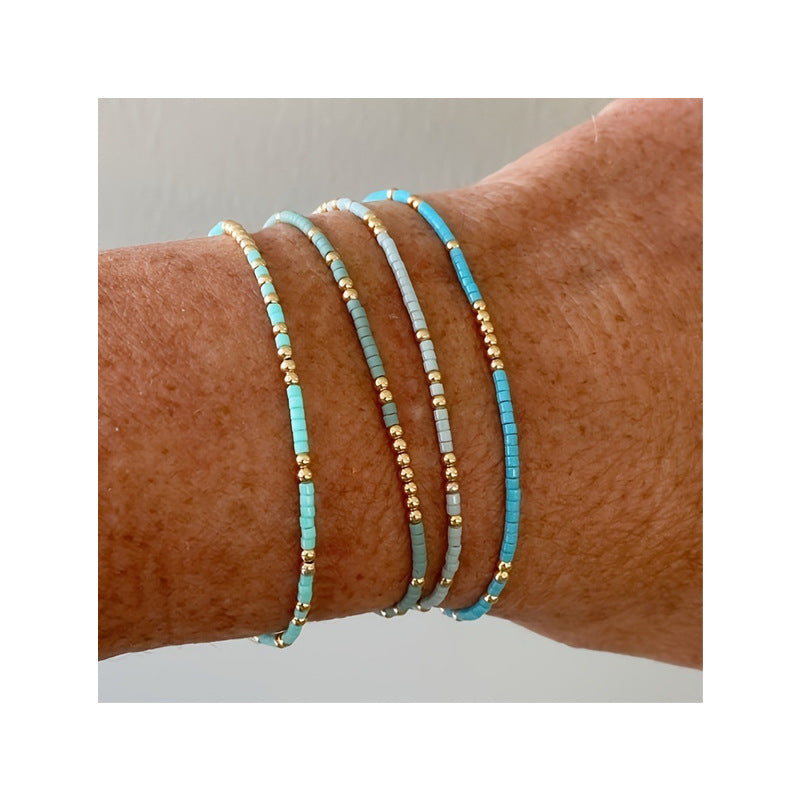 Wholesale Bohemian Glass Bead Bracelet Elastic Copper Bead Handmade Jewelry Accessory for Everyday Wear