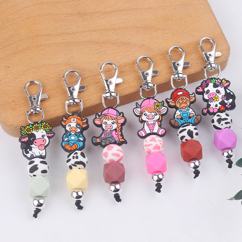 Wholesale Cartoon Cow Silicone Beaded Keychain ACC-KC-GuangTian088