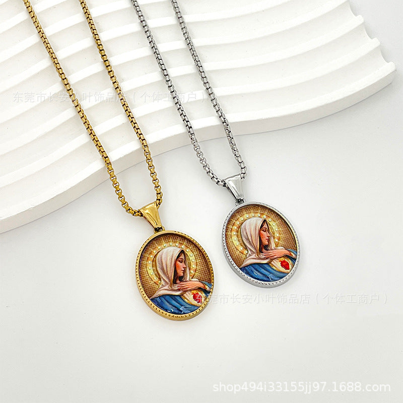 Wholesale Western Style Retro Enamel Oval Pendant Necklace