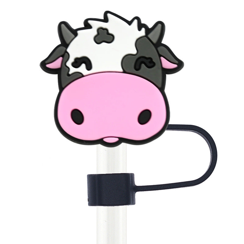 Wholesale Random 100pcs Cow 10mm PVC Soft Straw Tube Cap ACC-SCR-RYY071