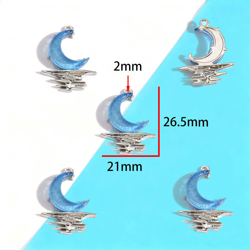 Wholesale Electroplated Zinc Alloy Blue Star Moon Resin Inlay Pendant Charms For DIY Jewelry Making Bag Charm Keychain Everyday Wear