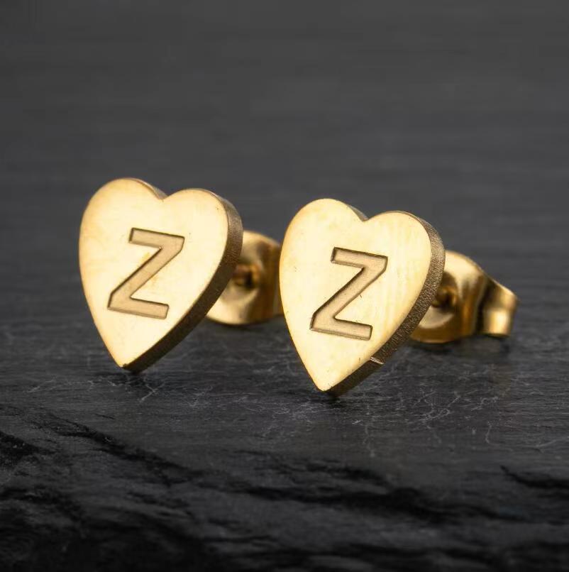 Wholesale Love Earrings English Letters Retro Gold and Silver Earrings Heart Earrings Titanium Steel ACC-ES-FaDiniya001