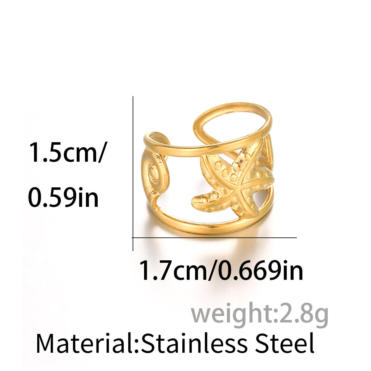 Wholesale Polished Stainless Steel Open Starfish Shell Ring Ocean Style Women S Fashion Jewelry