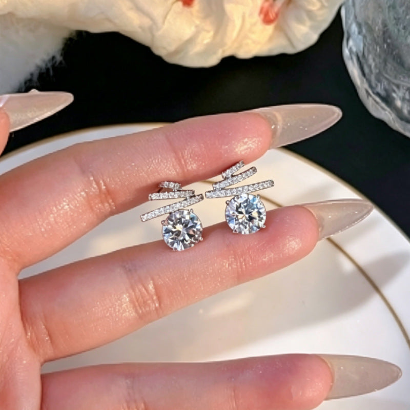 Wholesale Korean Style Geometric Zircon Round Earrings Sparkling Studs For Women Party Wear Jewelry Accessory