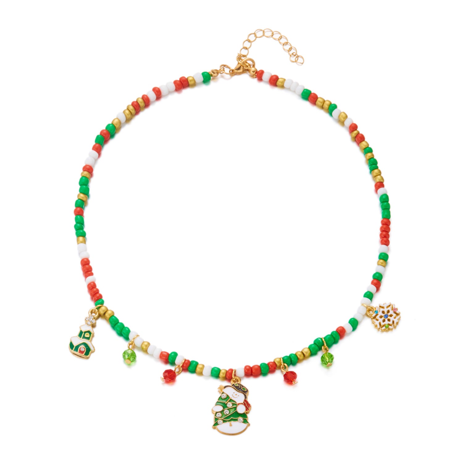 Wholesale Christmas Oil-Drop  Snowflake Color-Matched Beaded Necklace