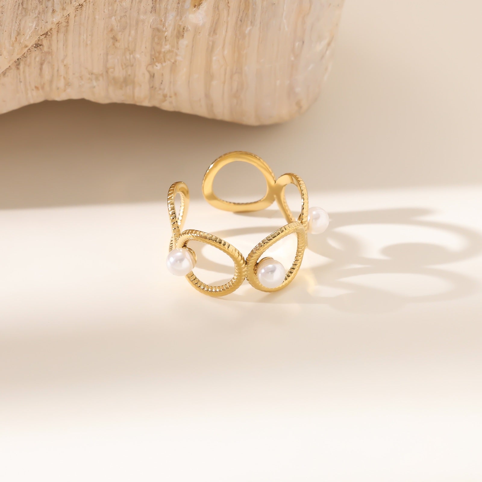 Wholesale Stainless steel gold-plated adjustable starfish flower ring