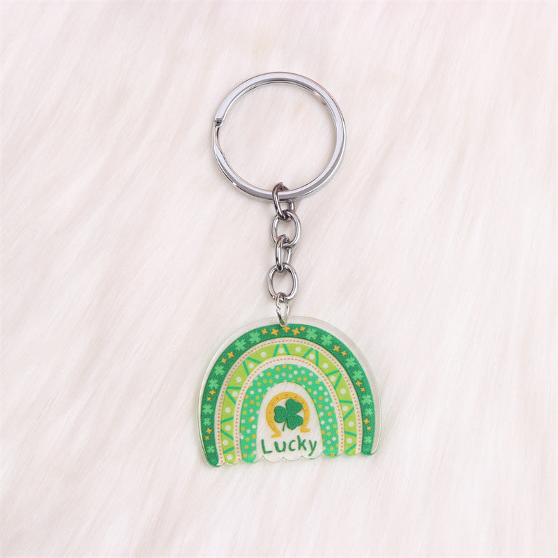 Wholesale St.Patrick Fine Flash Clover Acrylic  Creative Hollow Water Drop Hanging Jewelry Keychain