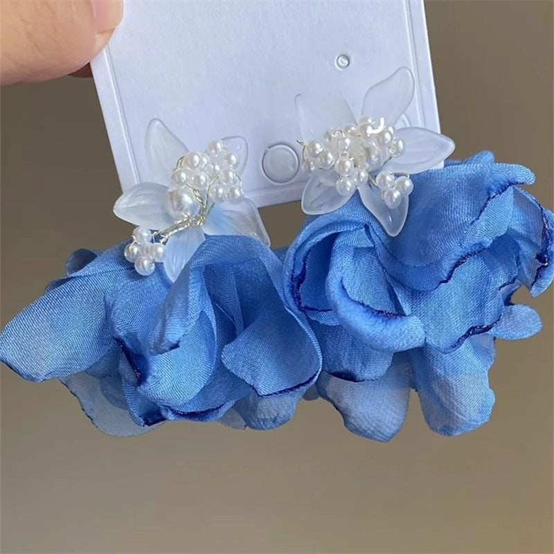 Wholesale Blue flower exaggerated earrings