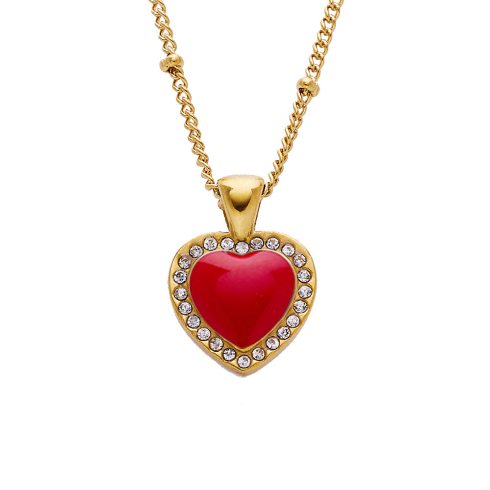 Wholesale Roman Digital Heart-shaped Zircon Pendant Titanium Steel Necklace ACC-NE-Feif001