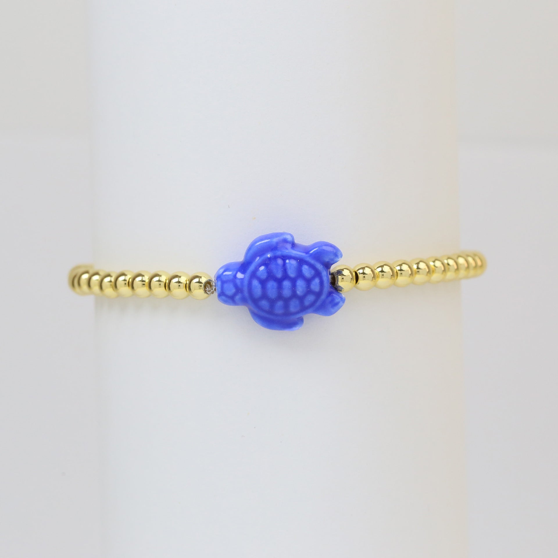 Wholesale Beach style ceramic glass colorful turtle elastic rope copper bead bracelet