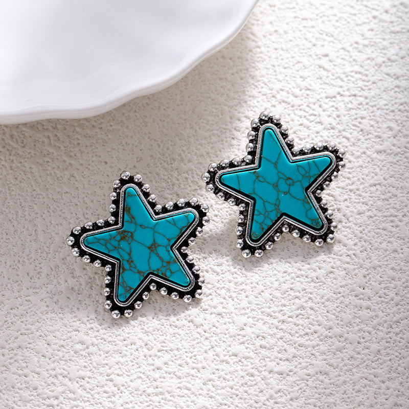 Wholesale Zinc Alloy Turquoise Inlaid Earrings Bohemian Leopard Print Fashion Jewelry for Women